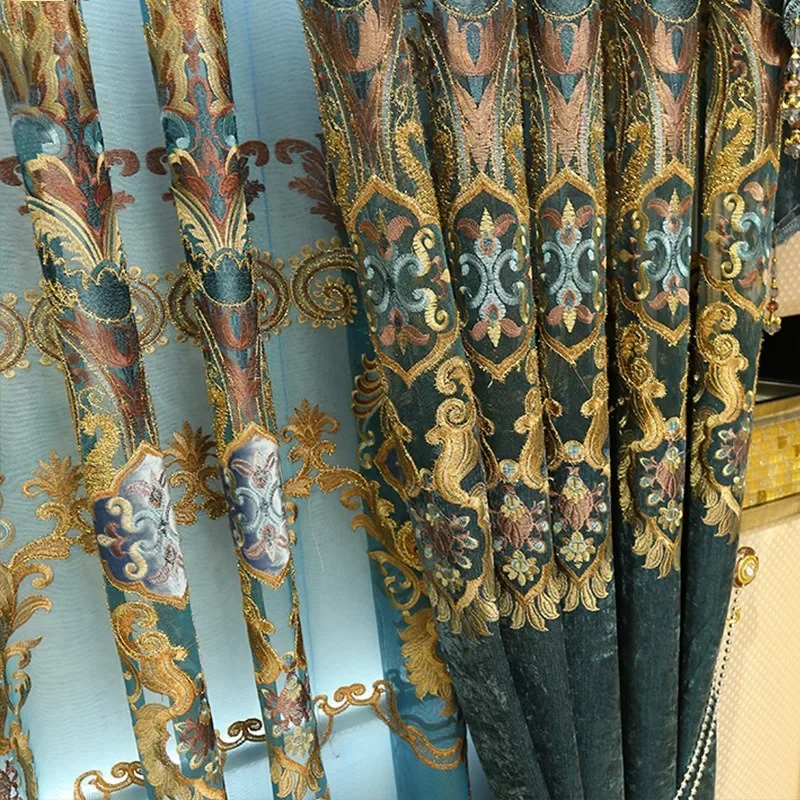 European Curtain Villa Chenille Applique Embroidery Window Screen Luxury and High Taste Curtains for Living Dining Room Bedroom