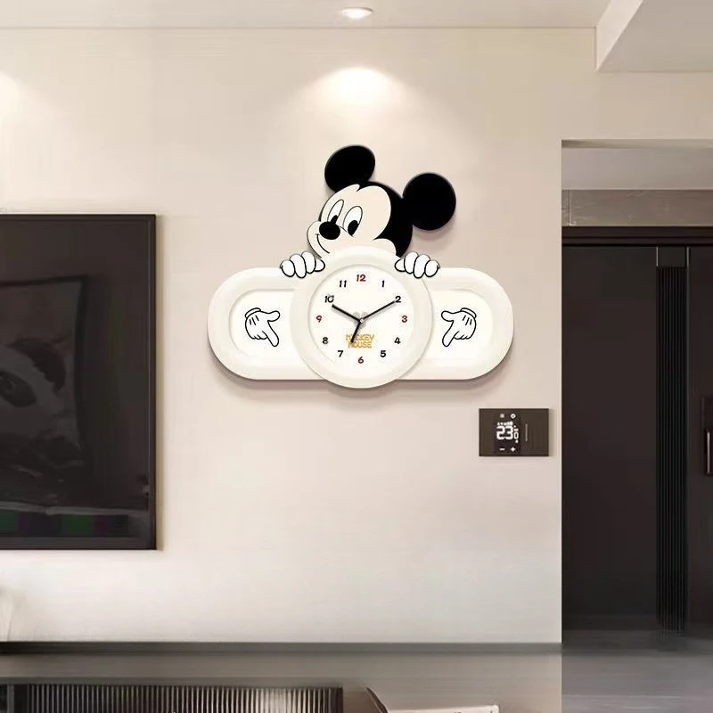 ミッキー漫画壁掛け時計リビングルームクリエイティブテレビ子供部屋壁掛け時計新しいシンプルモダンサイレントレストラン壁掛け時計ギフト