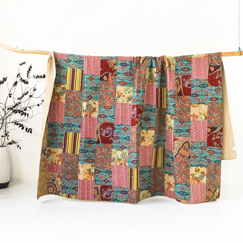 Handmade patchwork quilted cotton bed cover, DIY curtains, hanging cloth, pillows, ethnic style clothing, tablecloth, sand