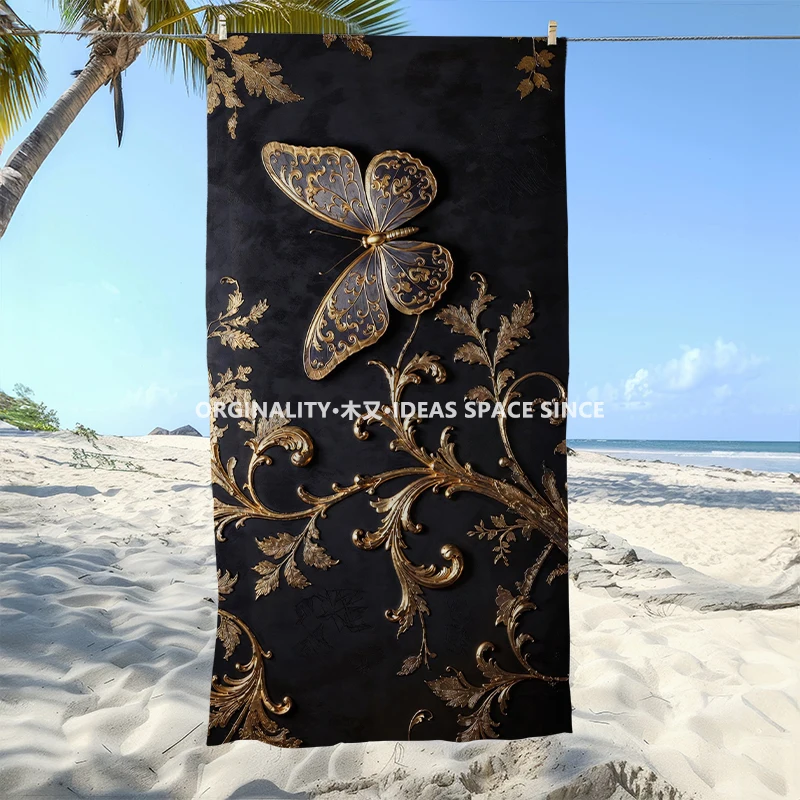Luxury Gold Butterfly Beach Towel Patterned Sunscreen And Windproof Suitable For Swimming Pool Camping Travel