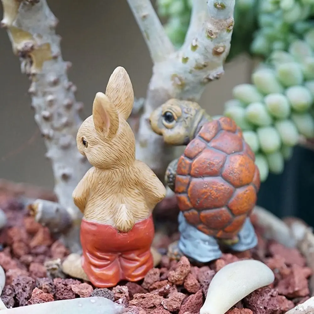 Multicolor Cartoon Rabbit Figurines Micro Landscape Resin Garden Turtle Statue Bonsai Ornament