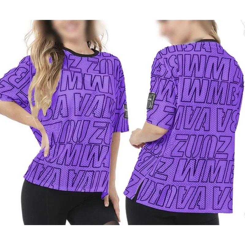 اللياقة البدنية البدلة الرياضية اليوغا الرقص التجفيف السريع شبكة قصيرة الأكمام فضفاضة التي شيرت الفلورسنت مطابقة التدريب وتتسابق للرجال والنساء