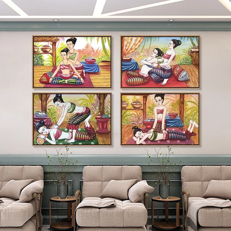 Southeast Asian Thai Massage Yoga Health Salon Posters Pictures Canvas Wall Art Home Decor Paintings for Living Room Decoration