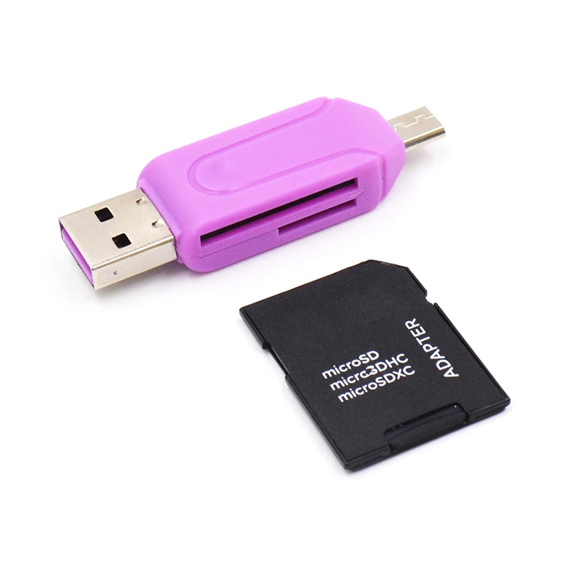 Случайный цвет 2 в 1, адаптер для чтения карт памяти USB 2.0 OTG, универсальный USB-адаптер для чтения карт TF для телефона, компьютера, ноутбука