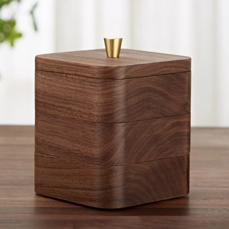 Black walnut wood desktop storage box toothpick cotton swab box small jewelry dustproof high-end creative solid wood box