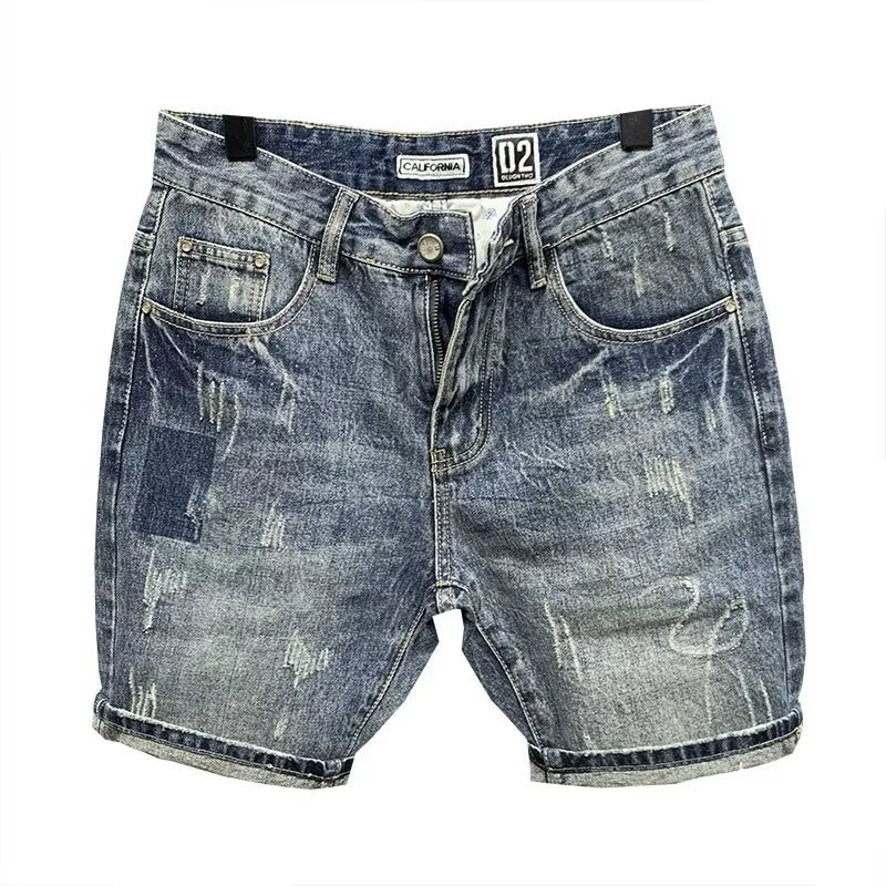 Pantalones vaqueros sencillos para hombre, Shorts ajustados con barba de gato Social, 5 puntos, estilo británico, moda de verano, novedad