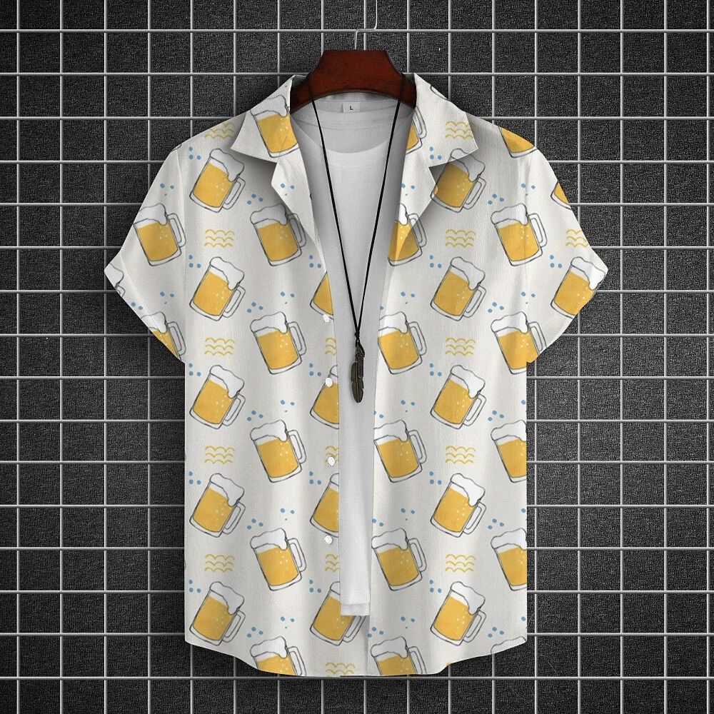 Camicia hawaiana per uomo 3d Beer Printed camicie a maniche corte camicia da festa di birra Tees Summer Casual Tops abbigliamento da uomo oversize allentato