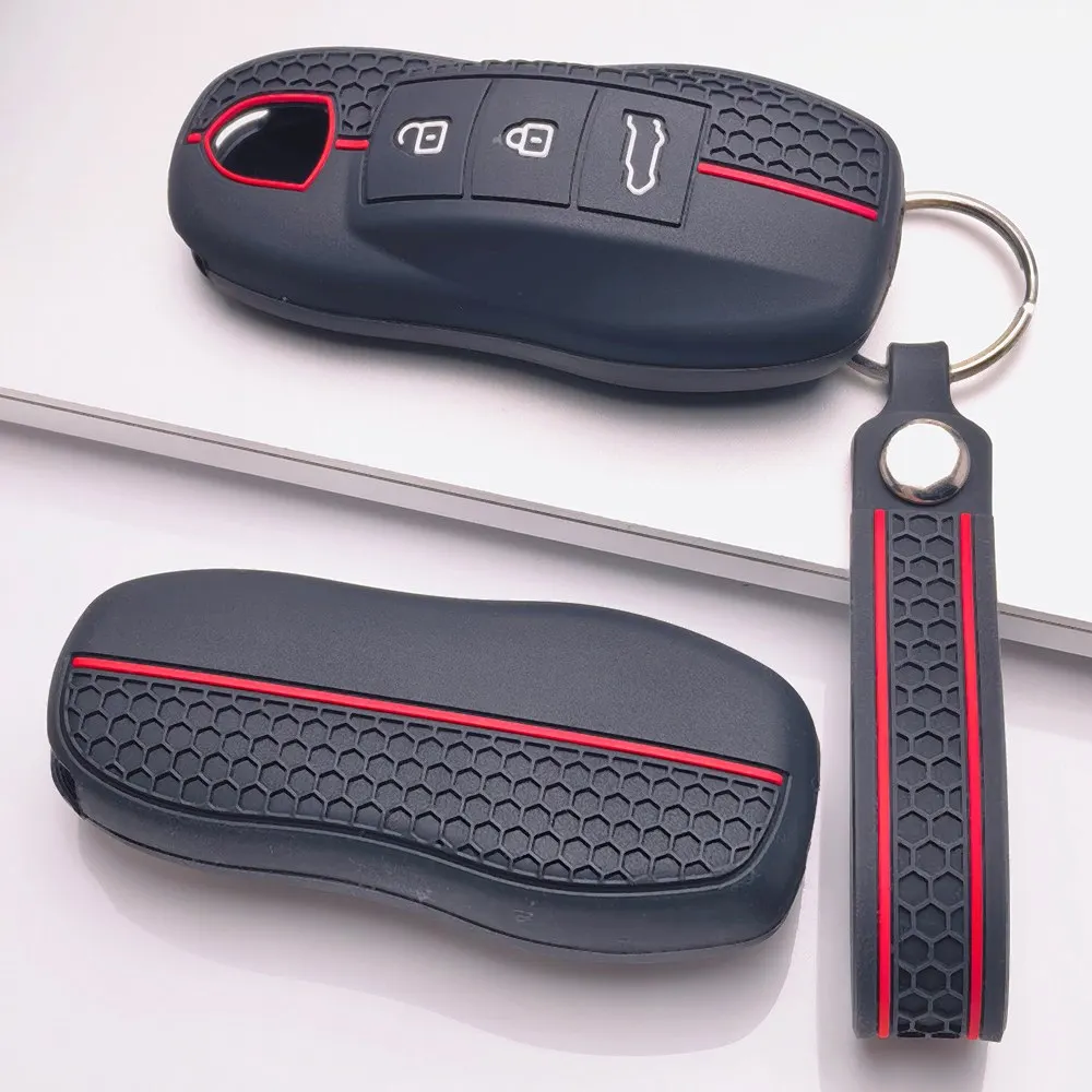 Key Fob Cover for Porsche Cayenne Macan Panamera Boxster 911 Cayman Taycan 718 with Keychain Anti-Scratch Shockproof Soft Grip