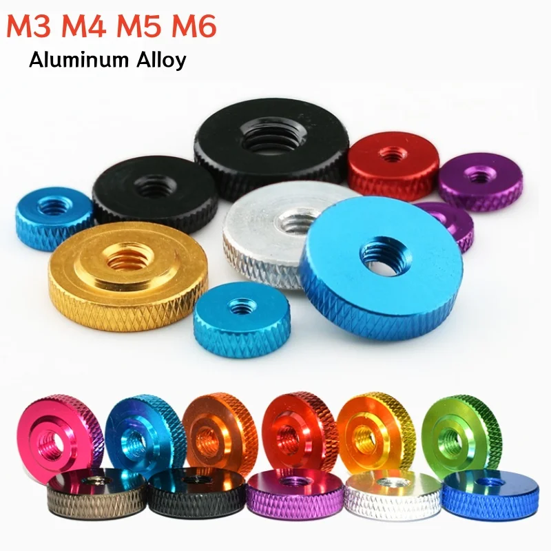 5/10pcs M3 M4 M5 M6 Colourful Small Step Aluminum Alloy Anodized Hand Tighten Thumb Nut Knurled Thin Head Nuts Flat Head Nut