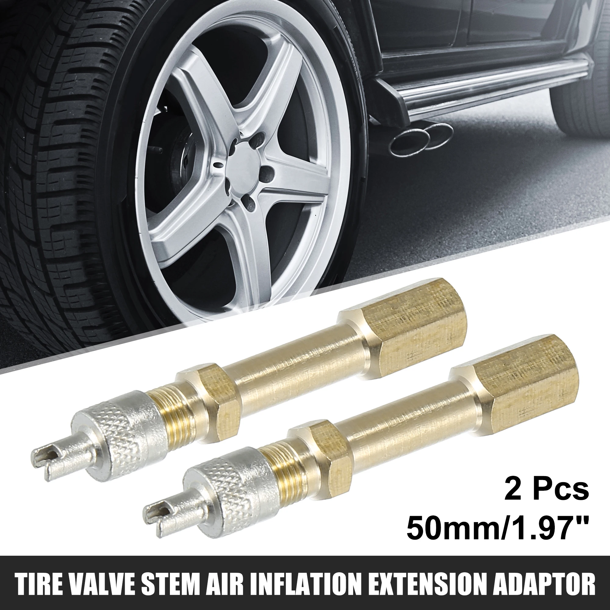 Uxcell Long Brass Auto Tire Valve Extension Adaptor Air Tyre Stem Extender Inflation Stright Bore for Car Truck Motorcycle Bike