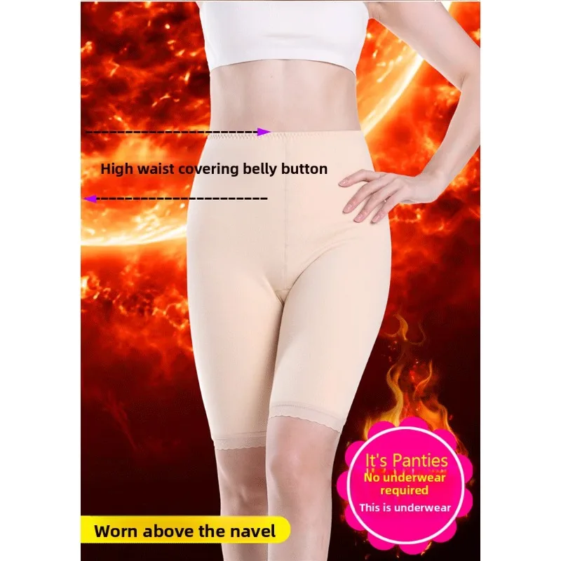 الشتاء ملابس اخلية حرارية النساء صوف مبطن سميكة الدافئة عالية الخصر البطن تحكم سراويل 5 نقطة السراويل المضادة للبرد حجم كبير لينة