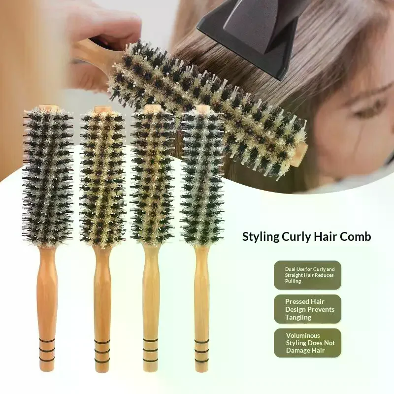 Wooden Handle Boar Bristle Hair Brush With Anti Frizz And Volumizing Effect Perfect For Home Salon Blow Drying Curling Styling