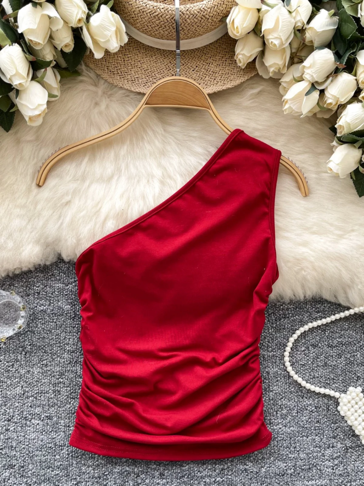 달콤한 매운 소녀 여성 빈티지 섹시한 3D 꽃 조이어 주름 슬림 맞는 어깨 비스듬한 민소매 조끼 속옷