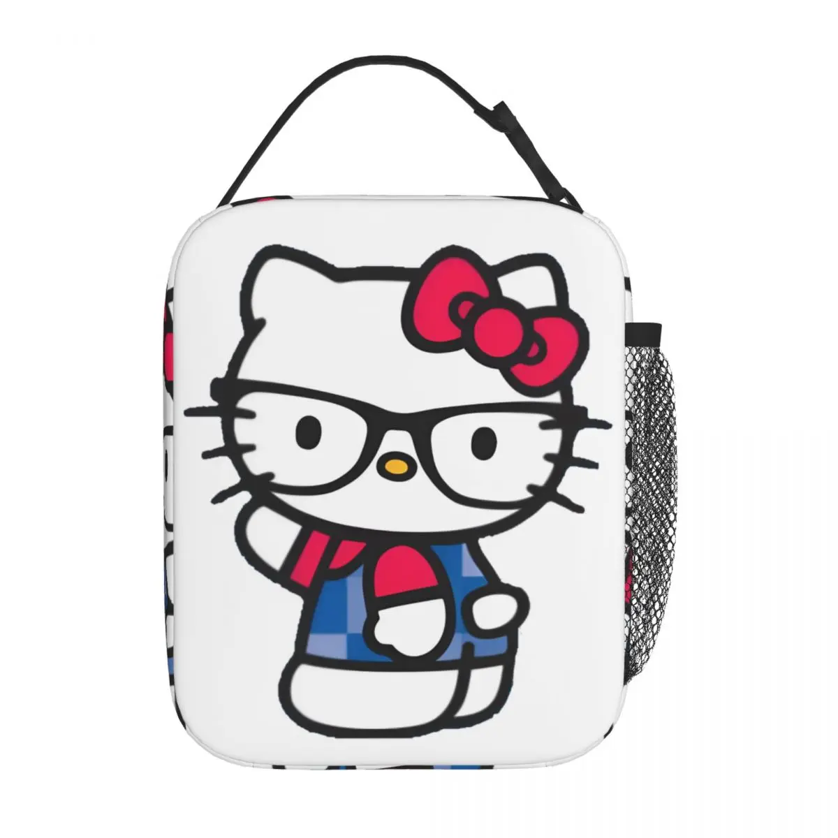 

Hello Kitty Wearing Glasses Insulated Lunch Bag For Outdoor Funny Cartoon Food Storage Bag Portable Cooler Thermal Bento Box