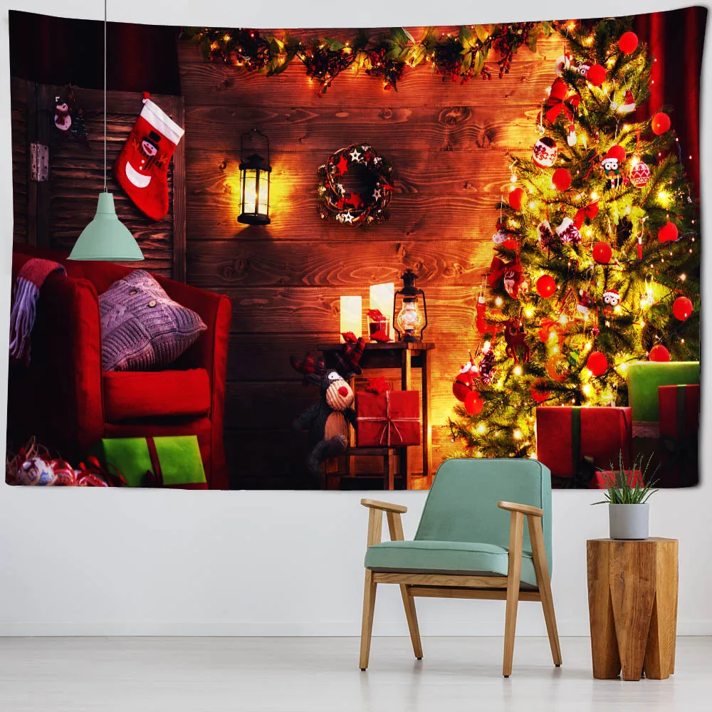 

Christmas tree decoration tapestry, snow view, starry sky, room art decoration, wall blankets, Christmas day decoration cloth