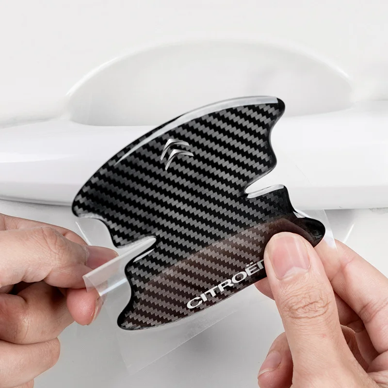 4/8 قطعة ألياف الكربون باب السيارة السلطانية ملصقات مقبض المضادة للتصادم قطاع لسيتروين C5X C6 DS C3-XR C4L C4 C1 C5 DS3 VTS C-ELYSEE