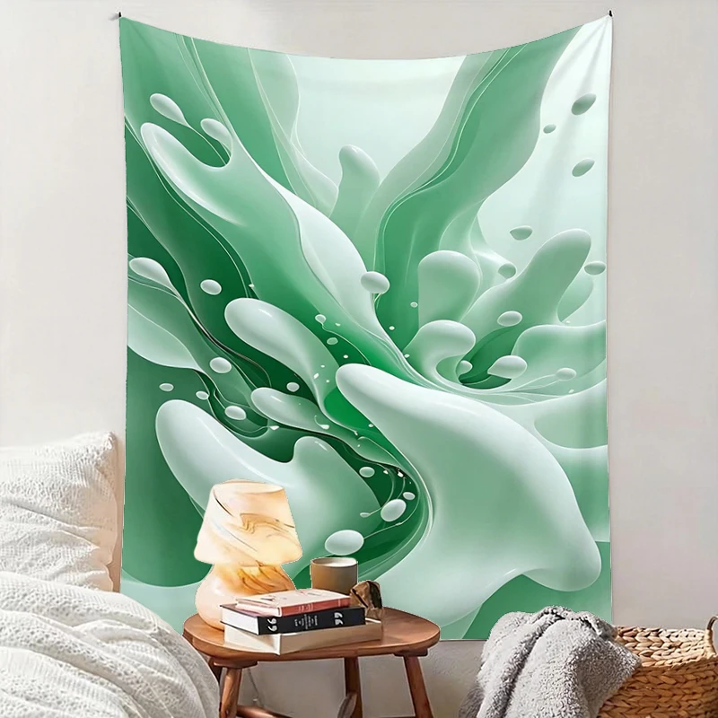 1PC Green Liquid Wave Art Print Backdrop Banner, Bedroom Living Room Photo Background, Polyester, Home Decor, Wall Art