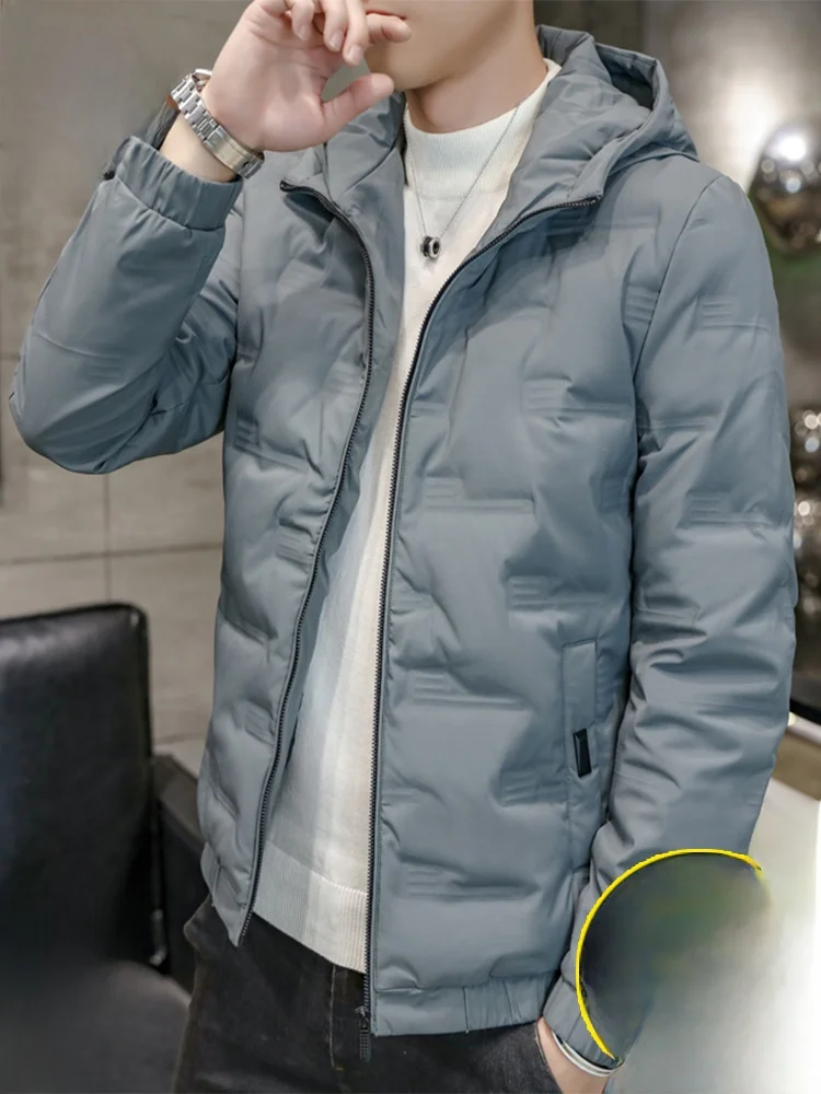 

Warmth Lightweight Faionable Men's down Jaet ort Hooded Sli Cotton Coat Winter Outerwear Polyester Fiber Filling