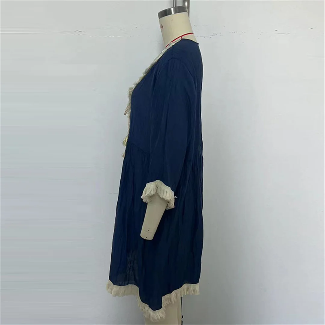 Splicing Halbarm-Quasten-Häkel-Strick-Tunika, Strand-Überwurf, Strandkleid, Strandmode, Damen V8545 – Detail 7