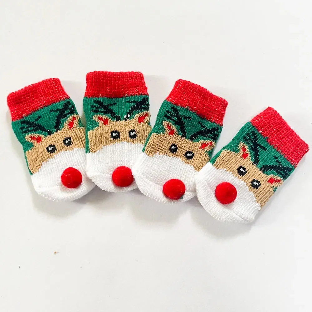 Christmas Pet Dog Socks Santa Claus Elk Snowflake Indoor Cat Dogs Socks Teddy Bear Small Dog Leg Warmers Cat Shoes