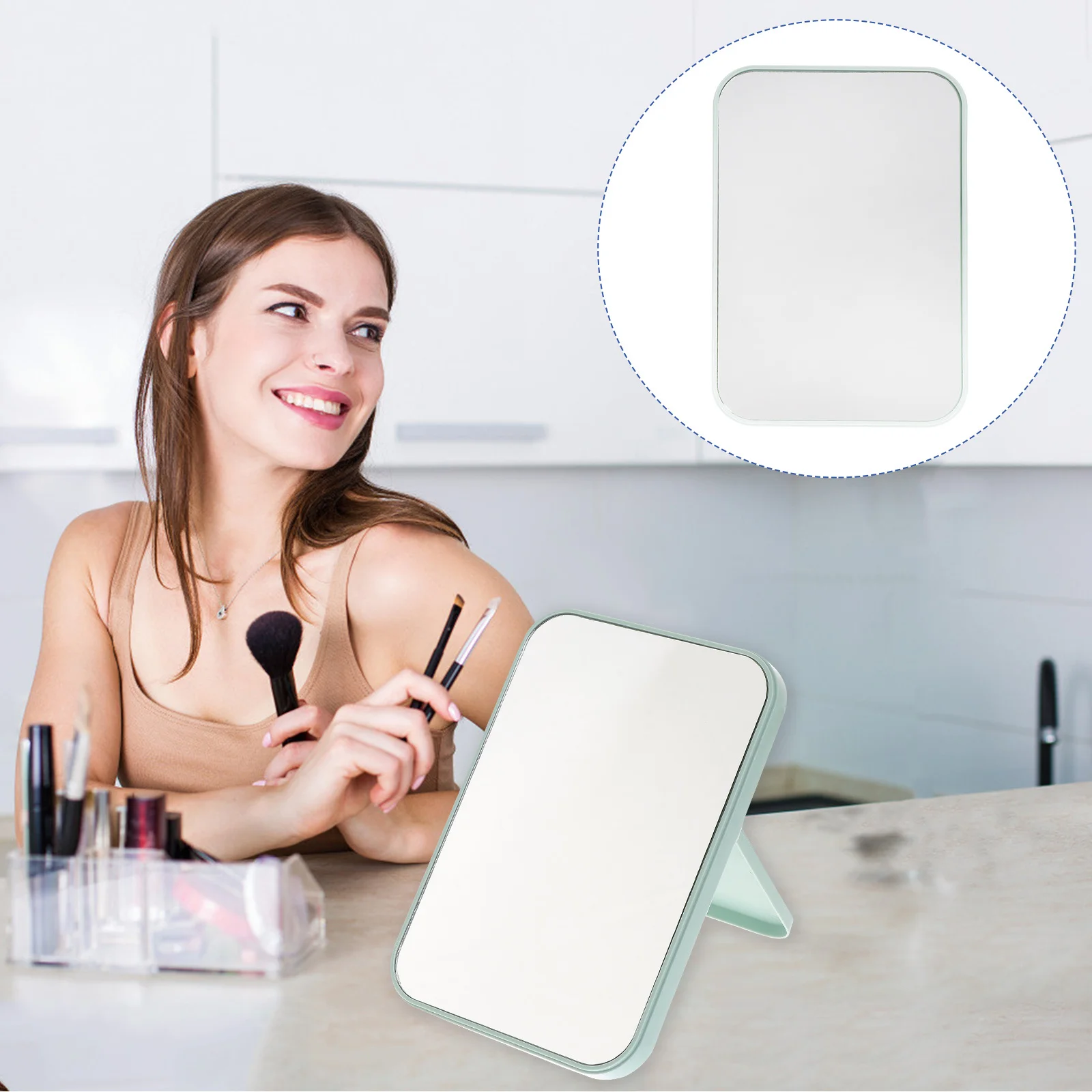 Compact Foldable Makeup Mirror Light Purple Portable Desktop Mirror Surface for Home Office Travel