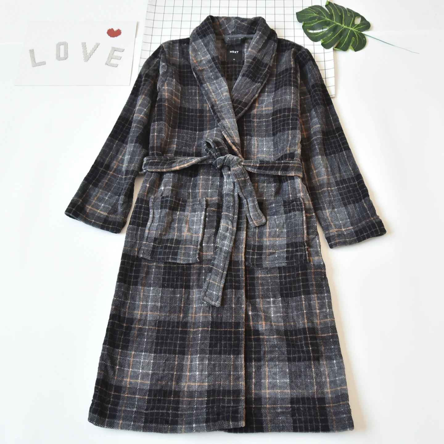 Coral Fleece Plaid Sleepwear Long Coat Style Home Clothes Robe for Men And Women Winter Warm Bathrobe Couple Pyjamas
