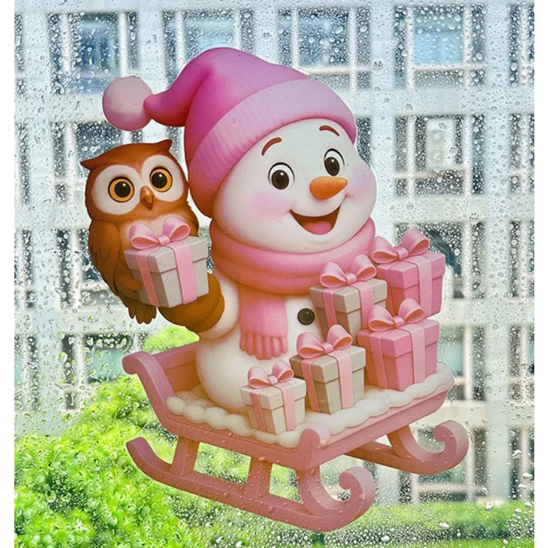 Anello fortunato Alce rosa Fiocco di neve Slitta Palloncino Albero Fiocco di neve Festivo Cartone animato Adesivo per finestra in PVC per il negozio di casa Festival di primavera