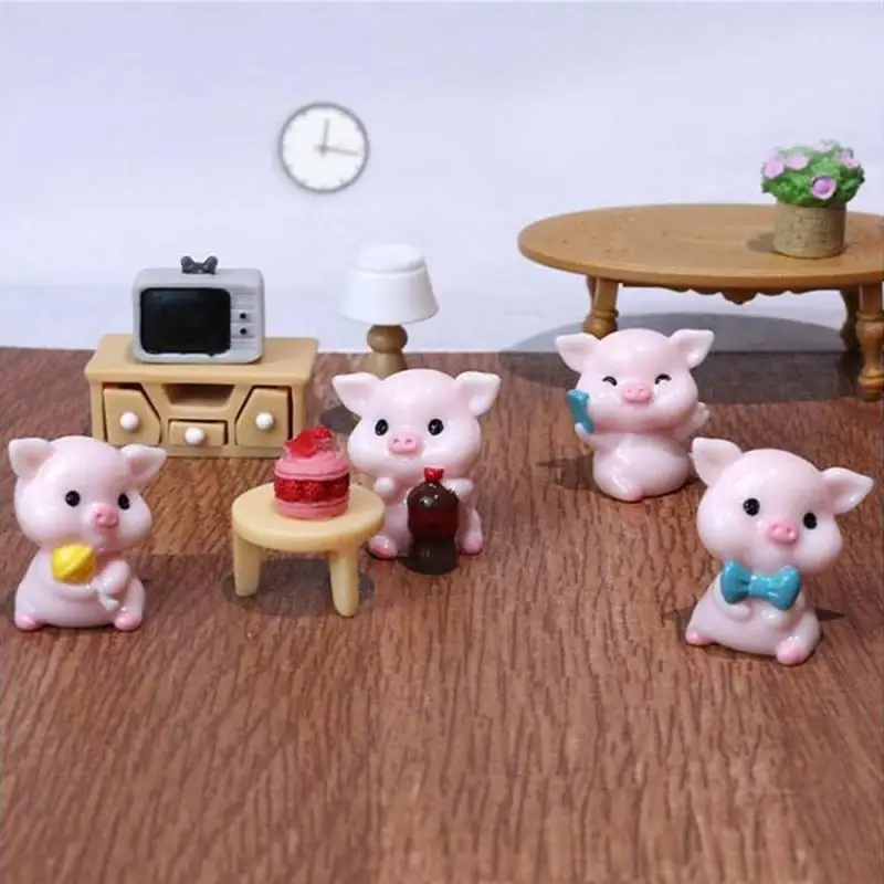 Figurine Miniature Cartoon Cute Pig Micro Landscape Ornaments For Home Decorations Lovely Animal DIY Desktop Room Decoration