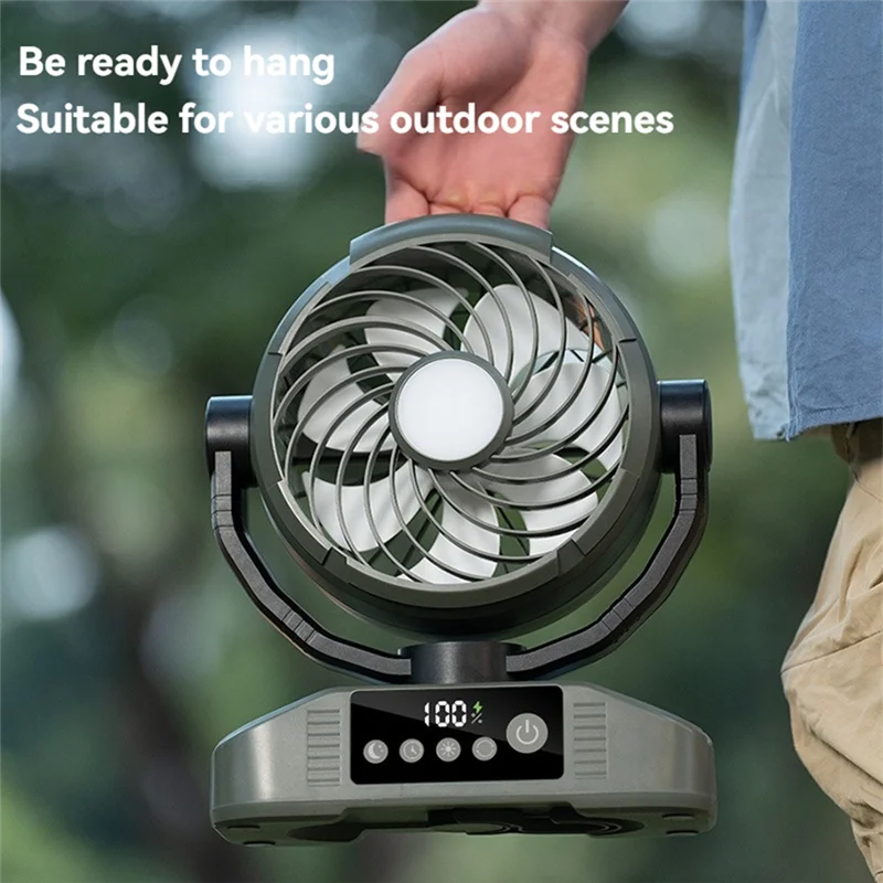 AT28-ventilateur extérieur de bureau 20000Mah ventilateur Rechargeable avec lumière LED 5 vitesses 3 niveaux de luminosité forcamping voyage