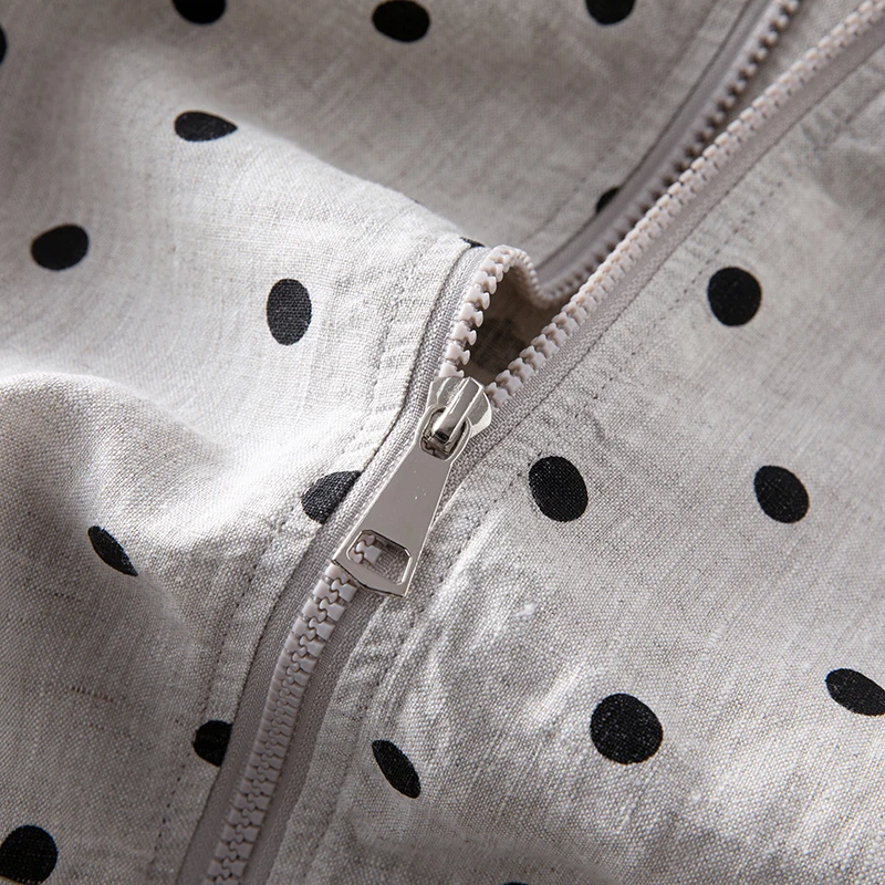 

Loose Cotton Linen Dot Print Jaet with Hood Zipper Design Commute Sle Women's ort Outerwear Regular Sve Long Spring