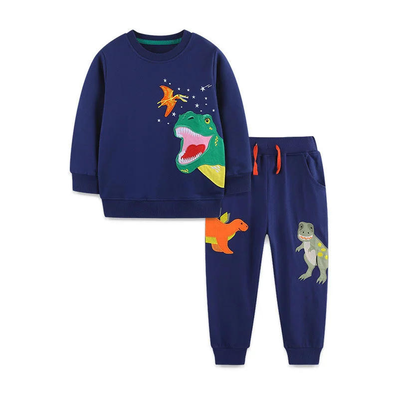 Dinosaurs Embroidery 2 Pcs Suit Sweatshirts + Sweatpants Boys Clothing Sets Autumn Spring Long Sleeve Children's Clothes Outfits