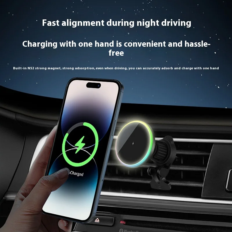 Qi2-Car Phone Holder, 15W Magsafe Wireless Car Charger, Quick Charge Mount for iPhone 15 Pro Max 14 13 13 12 Mini