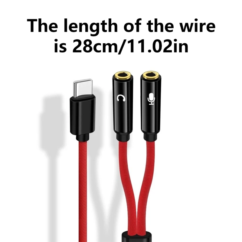Typ C mit 2 3,5-mm-Kopfhörer- und Mikrofonanschlüssen, Y-förmiges Splitterkabel für Tablet – Detail 7