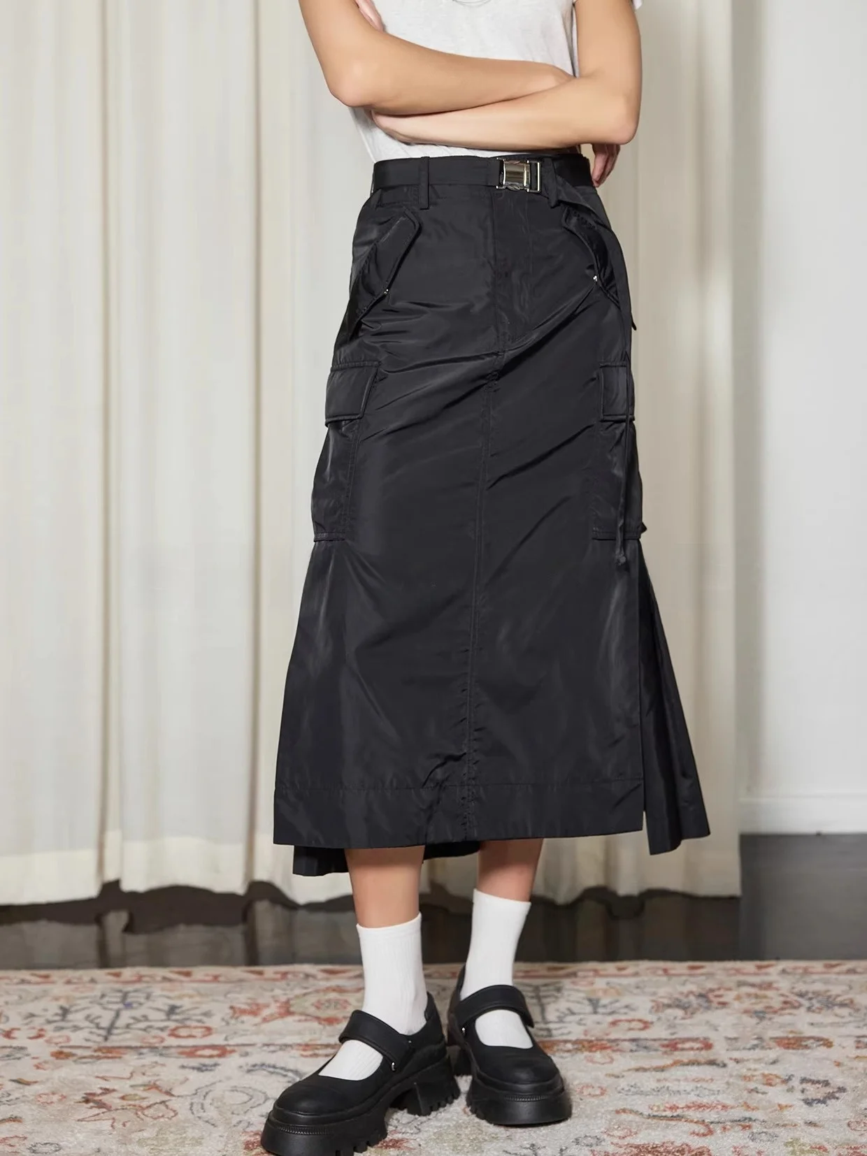 

Sle Casual A-Line Skirt Workwear Wind Ladies High Waist Pleated Polyester Fiber Non-Elastic Leisure Skirts
