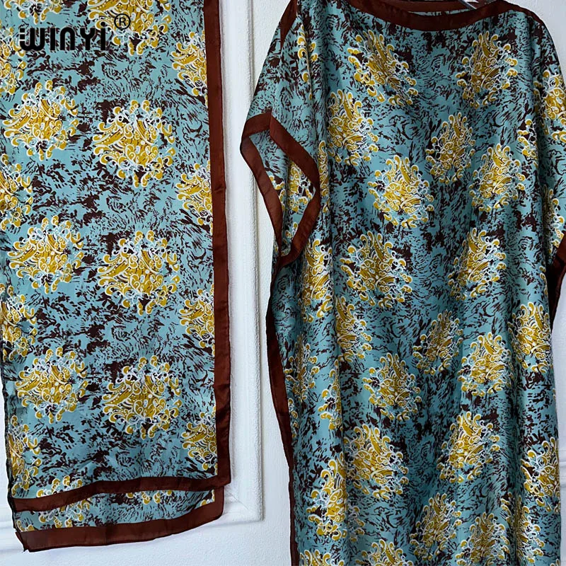 WINYI African Women boho print dress with belt abaya dubai luxury traditional outfit muslim sets woman maxi Dress evening dress