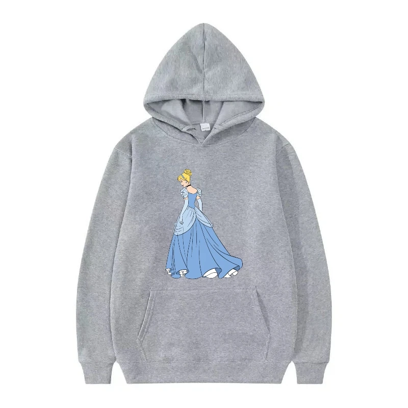 ディズニープリンセス柄女性漫画面白いルーズグレー冬のファッショントップス服プルオーバーレディース安いパーカースウェットシャツ