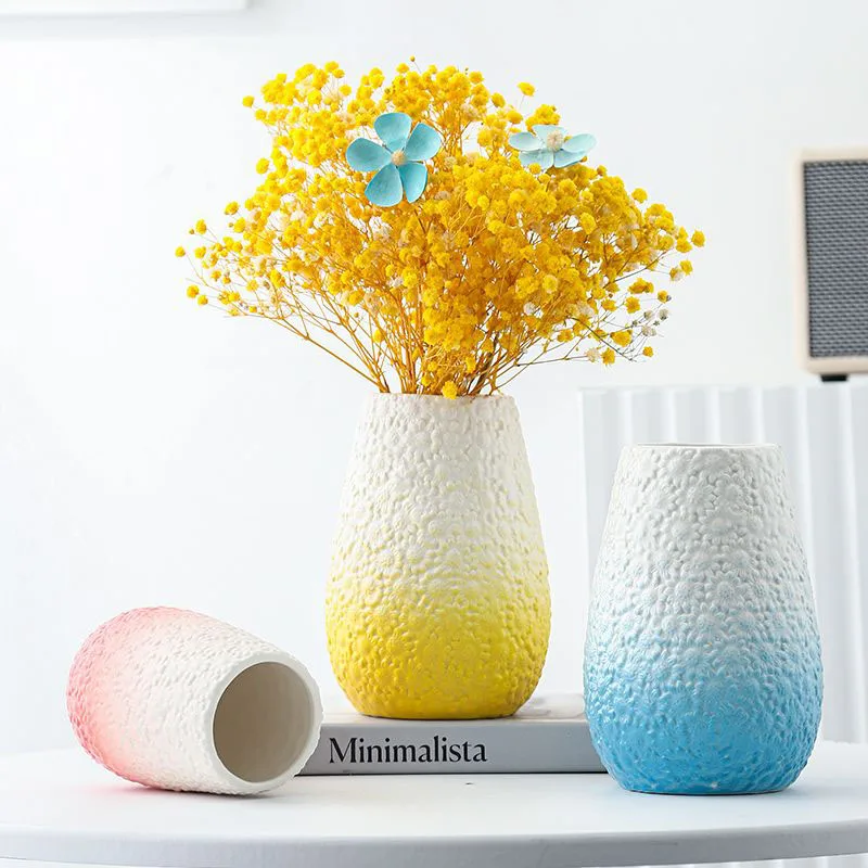 

Gradient Color Ceramic Vase Textured Flower Vase for Home Living Room Office Tabletop Dried Flower Arrangement Kawaii Cute
