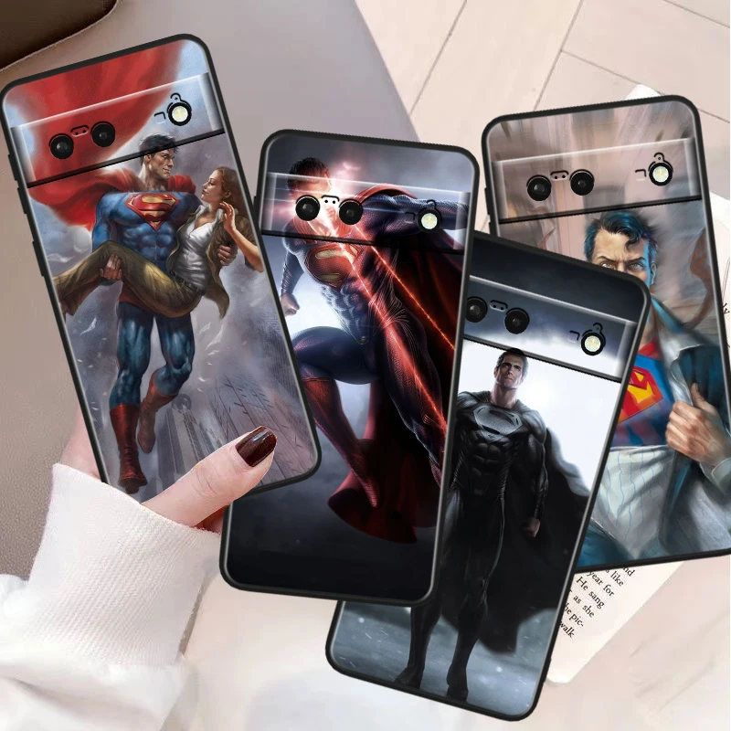 Batman Superman Cute For Google Pixel 8 7A 6A 5A 5 4 4A XL Pro 5G Black Soft Shockproof Phone Case