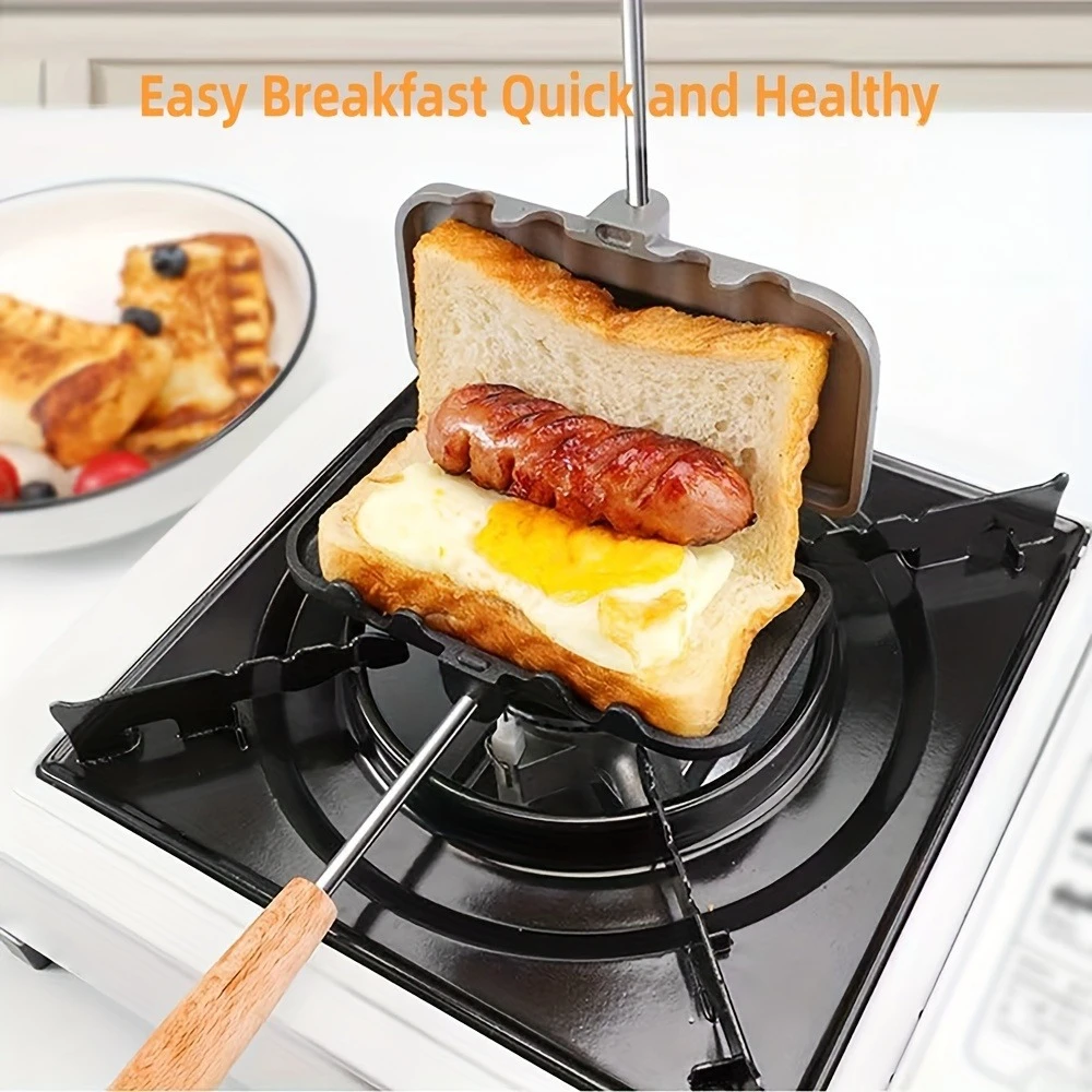 

Aluminum Alloy Dual-Surface Non-Stick Sandwich Maker with Detachable Grill Clamp & Toast Mold Double-Sided Breakfast Press Stove