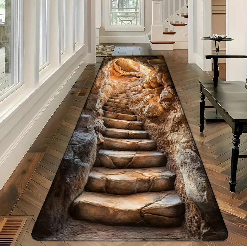 1pc Rug Carpet Mat Non-Slip 3D Stone Stair Cave Runner Rug for Hallway Entryway Bathroom Living Room Bedroom Kitchen Home Decor view 2