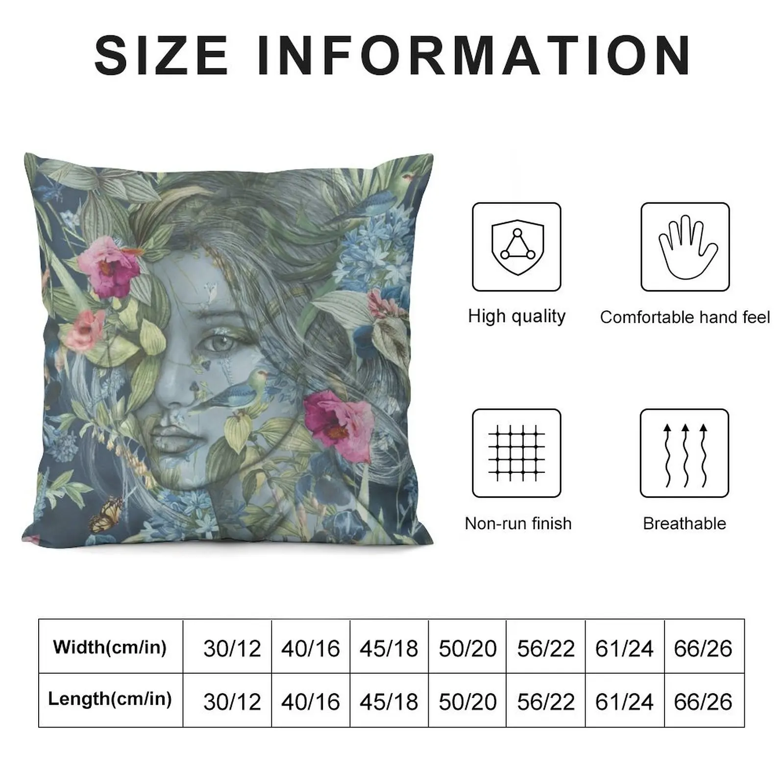 Poetry 2' feminine women with flowers and birds Throw Pillow Pillowcases Bed Cushions Covers For Sofas Cushion Cover pillow