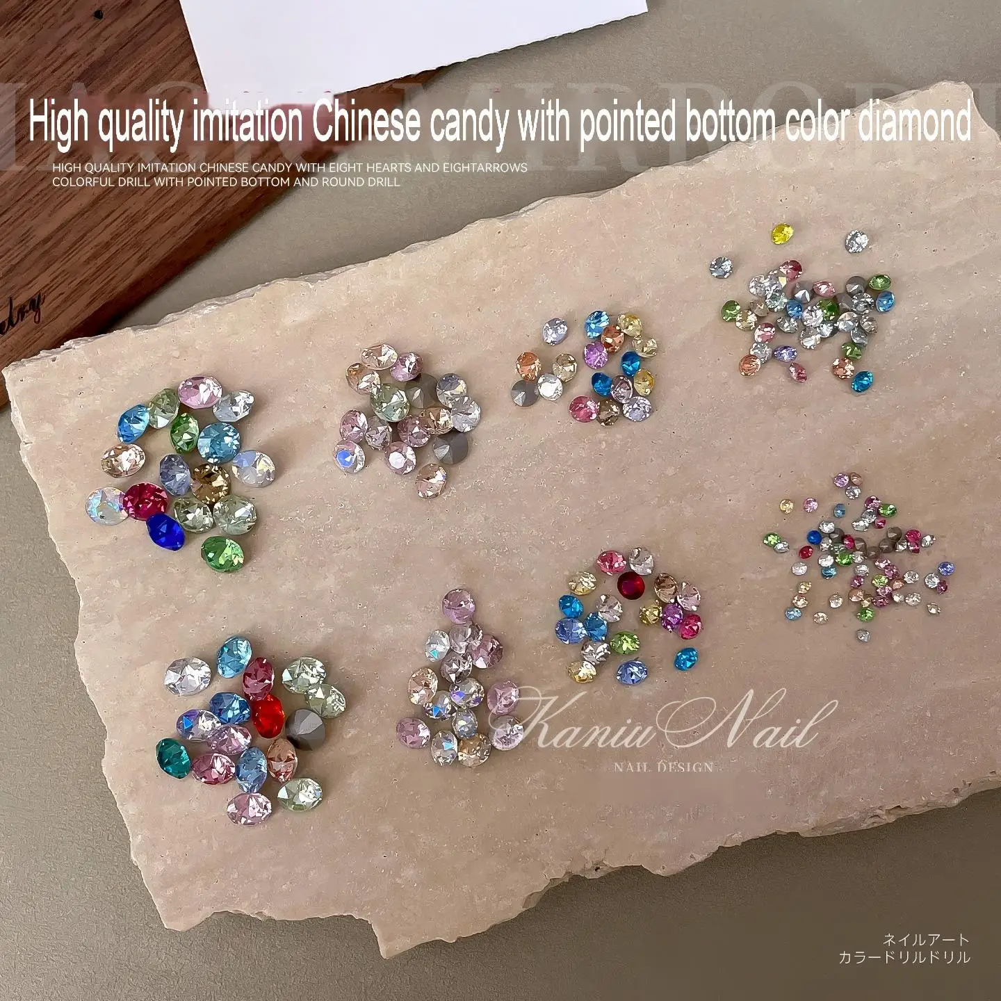 Kaniu 12 Grids Candy Flat Back Rhinestones Colorful Gems Pointed Bottom Nail Art Decorations DIY Manicure Art Craft Accessories