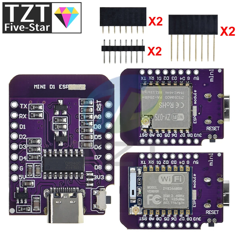 D1 Mini TYPE-C ESP8266 ESP-07/07S CH340G USB D1 Мини WIFI Макетная плата D1 Mini NodeMCU Lua IOT Плата 3,3 В с контактами