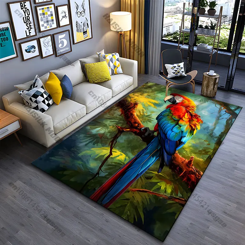 Vibrant parrot in tropical forest carpet Yoga living room room decor children's crawling mat doormat area rug games mat