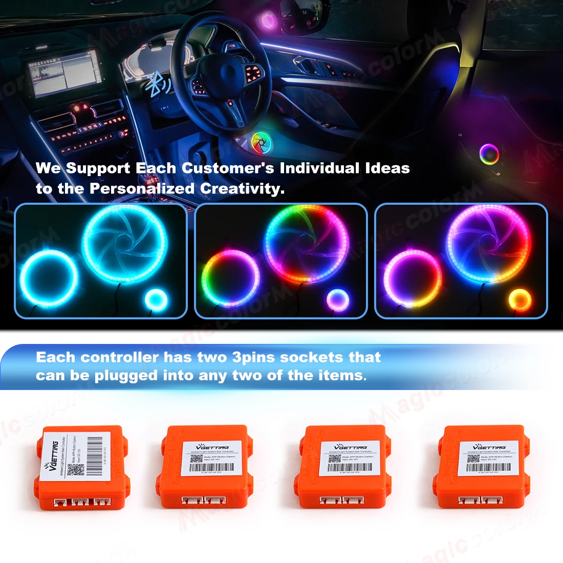 5.9in/4.13inch Symphony RGB Horn Tweeter Ambient Light Universal Car Interior Atmosphere Lamps Audio Hood Decoration APP Control