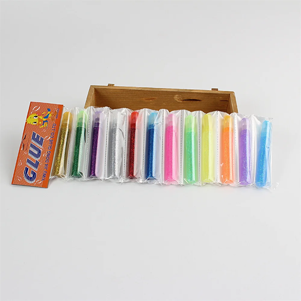 12pcs Set Colored Glitter Powder Liquid Glue Paper Crafts Making Tool Artist Painting Adhesive Pen Chidren Stationery Gift