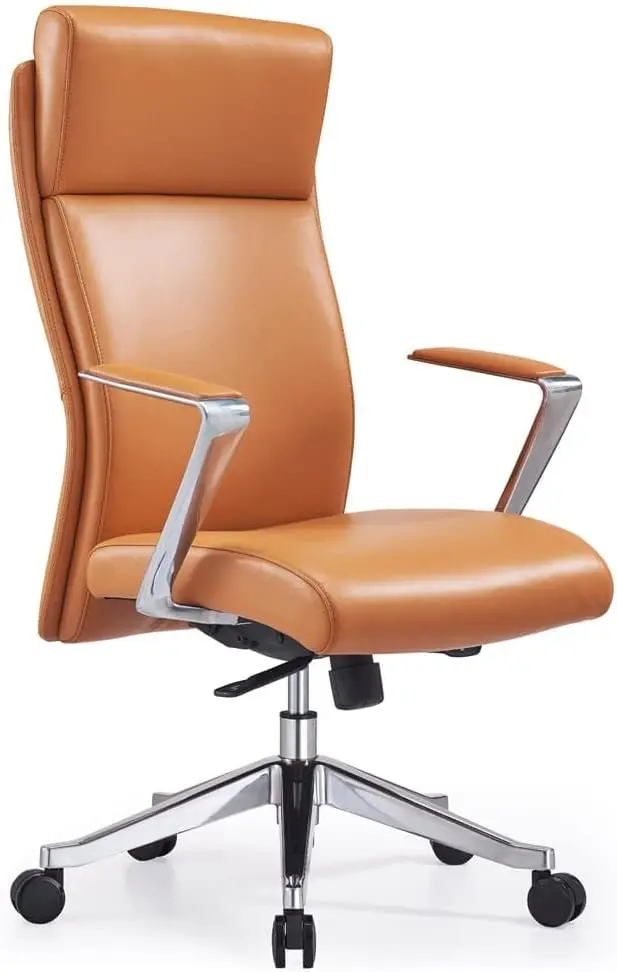 Draper Leather Executive Chair with Aluminum Frame- Orange