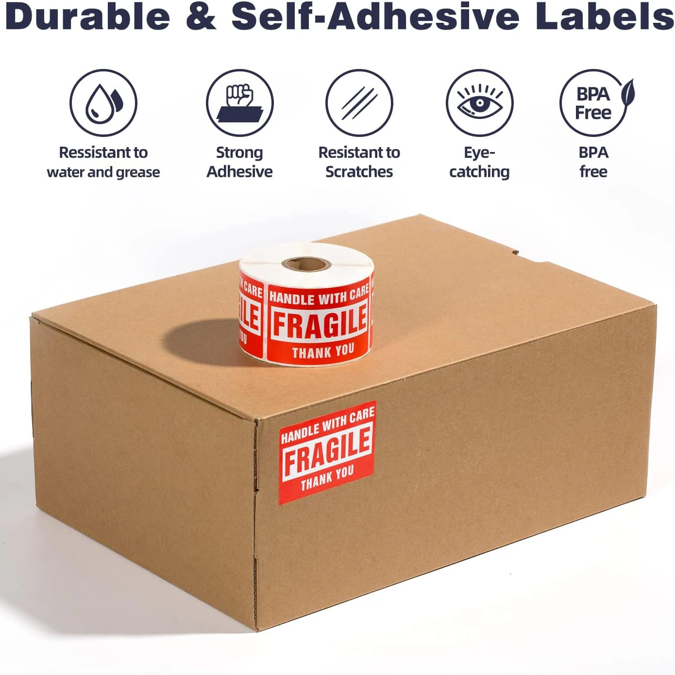 250PCS/500PCS Handle with Care Fragile Stickers for Shipping Moving Glass Permanent Adhesive Fragile Labels