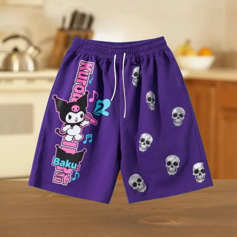 

New Halloween MINISO Sanrio Kuromi Rock Band, Skull and Lightning 3D Print T-shirt Casual Loose Breathable Quick-drying Top