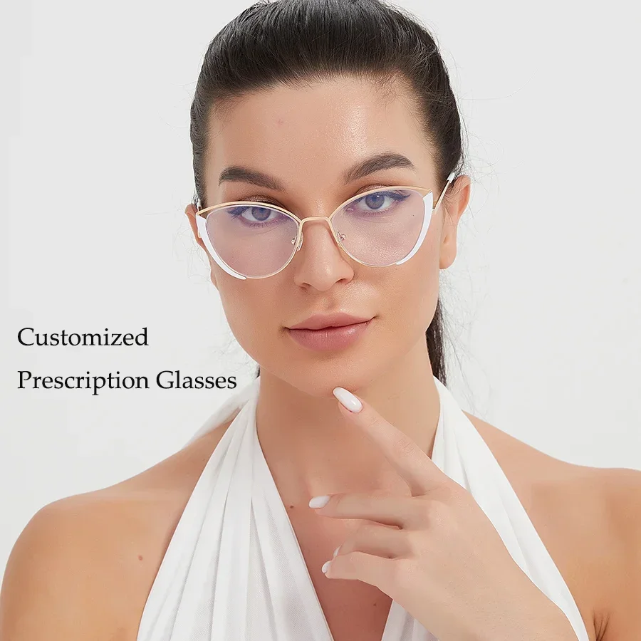 Customize Prescription Glasses Women Cat Eye Multi-Focal Progressive Photochromic Anti-Blue Light Myopia Hyperopia Eyeglasses